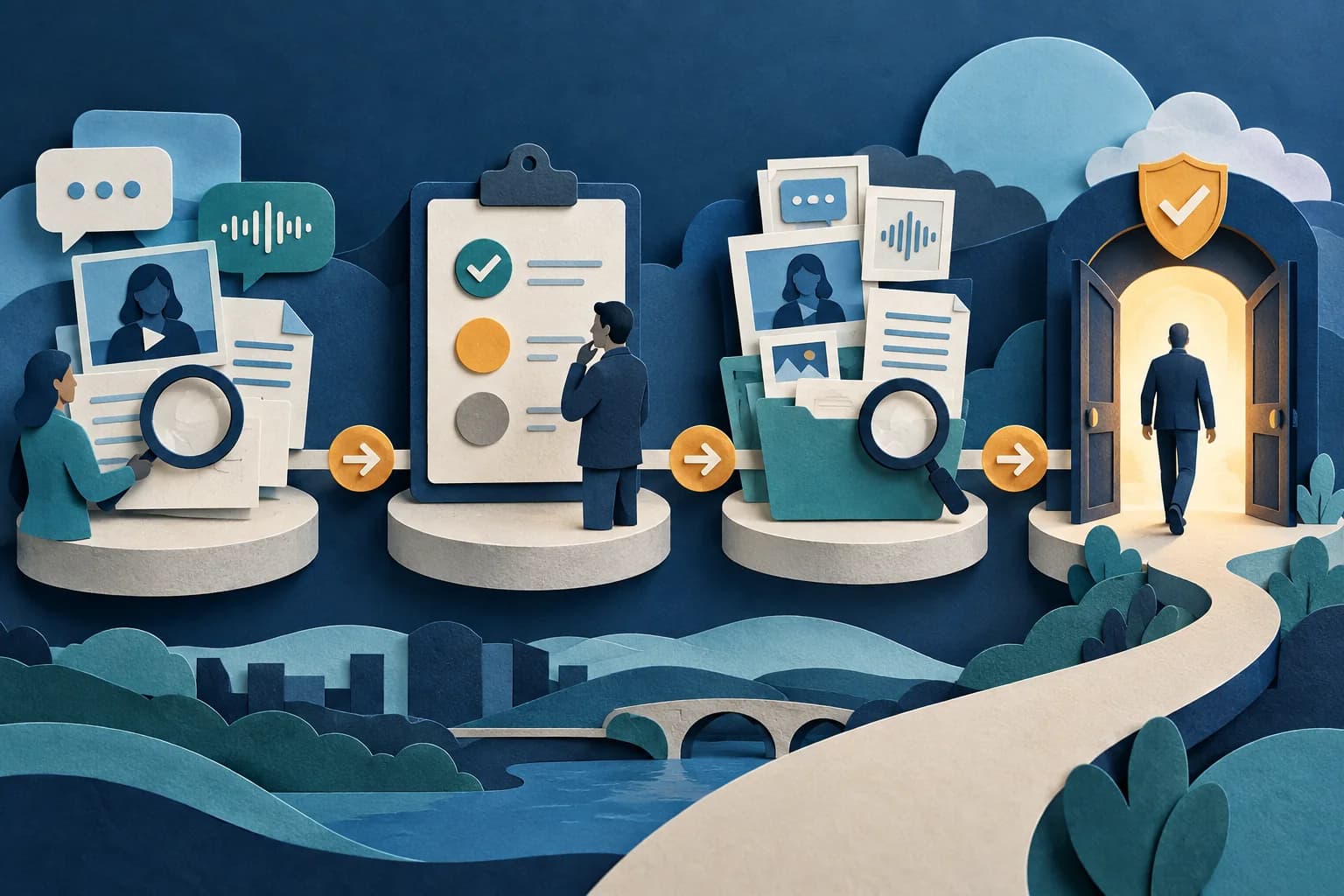 AI experiences move through inventory, obligation review, evidence capture, and a final release gate.
