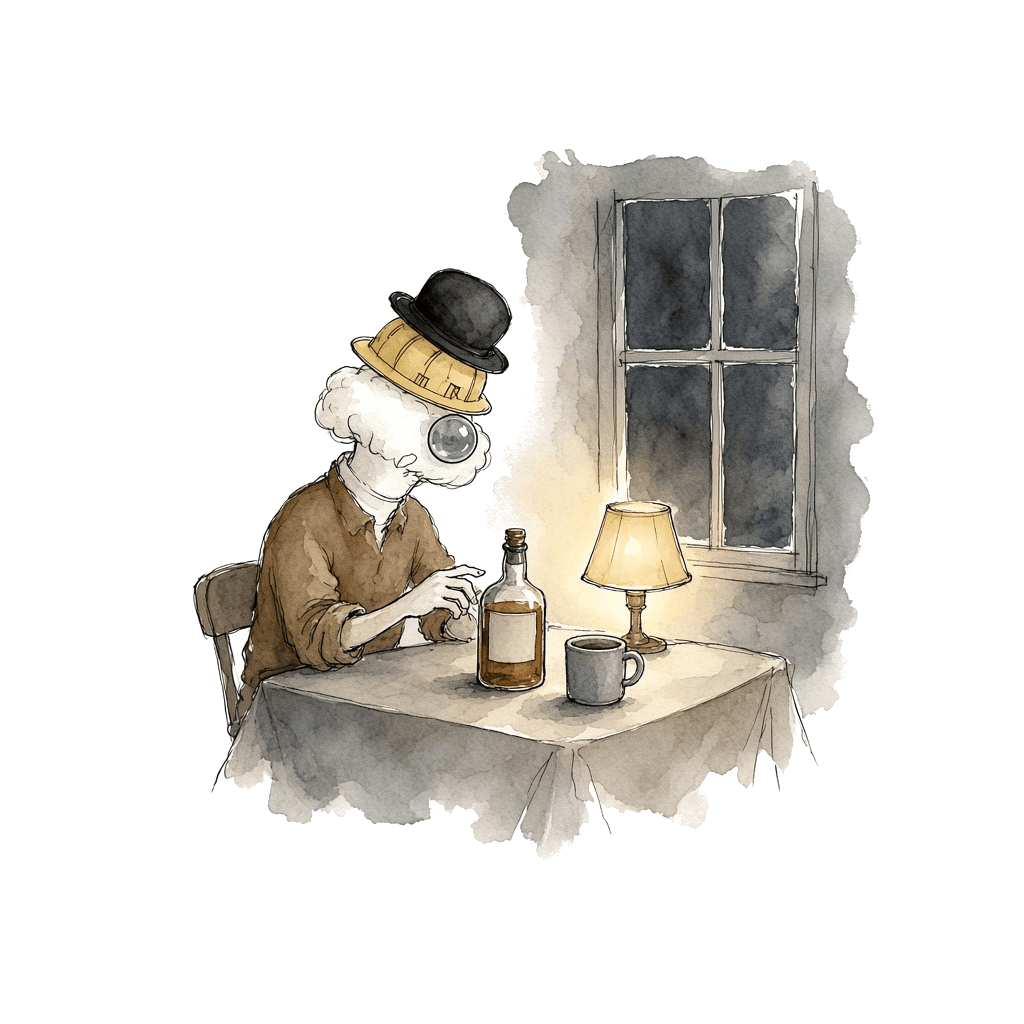 A kitchen at 2 a.m. One glass eye. A bottle he is not supposed to pour.