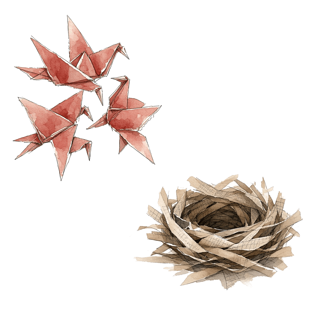 Invoices folded into wounded birds looking for a nest.